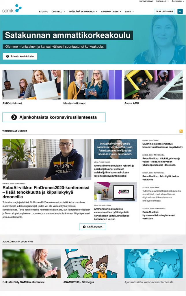 SAMKFIetusivu Printscreen SAMKin nettisivujen etusivusta.
